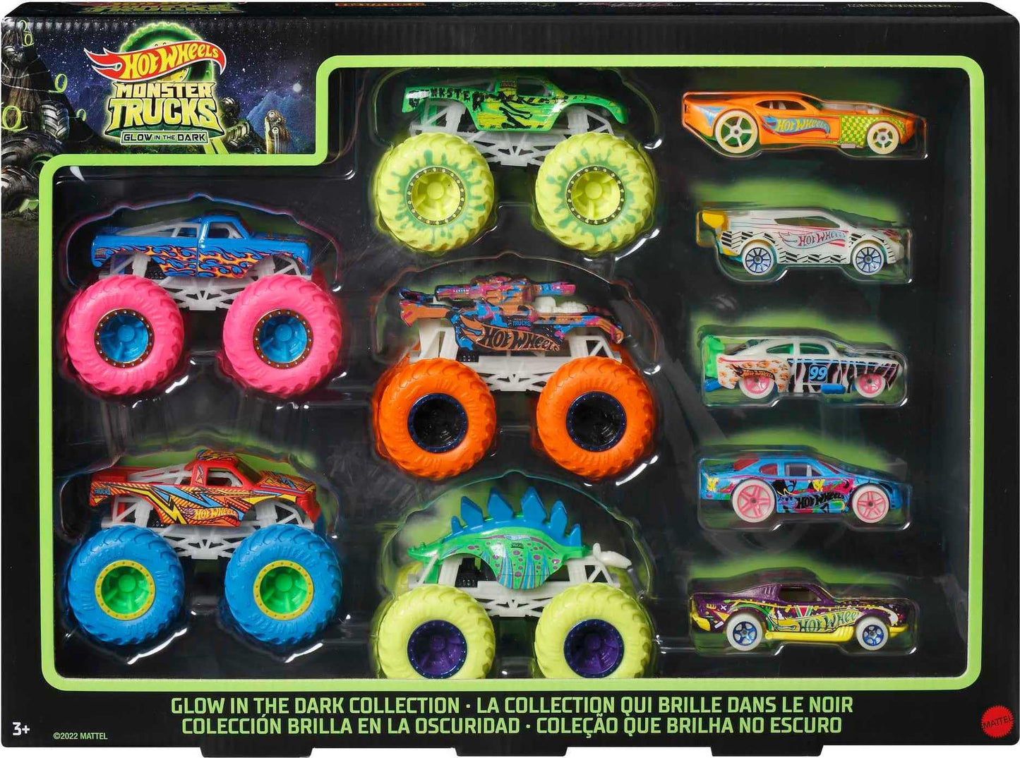 Hot Wheels Glow-in-the-Dark Monster Trucks 10-Pack – 1:64 Scale