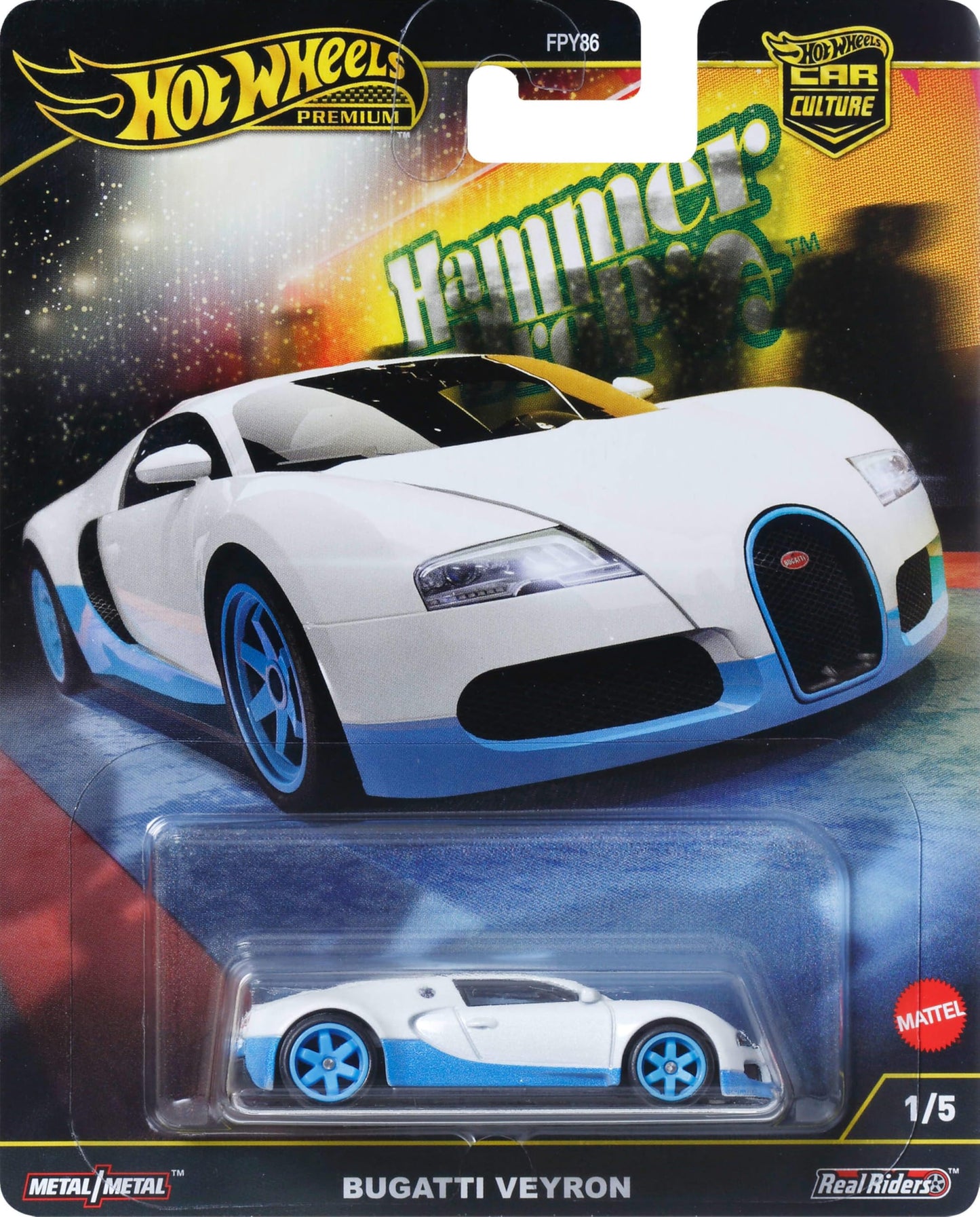 Hot Wheels Premium Car Culture Hammer Drop 1:64 Bugatti Veyron – Real Riders, Metal/Metal Body & Chassis