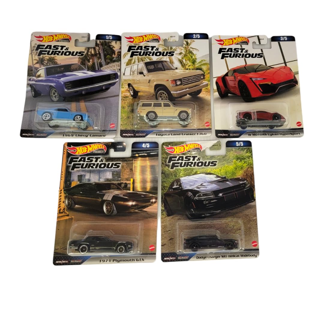 Hot Wheels 2023 Fast & Furious Premium Die-Cast Car Set – 5 Cars, 1:64 Scale | HNW46-956B