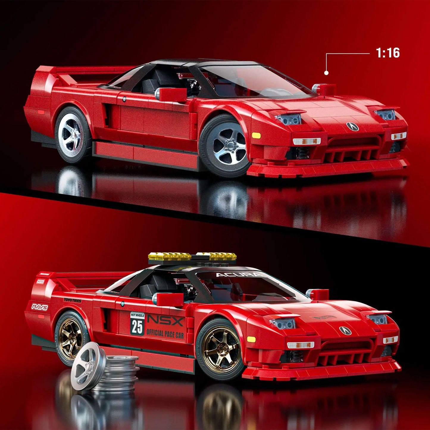 Hot Wheels 1/16 Honda Acura NSX 1990 Building Kit - 876 Pieces + 1/64 Mini Car