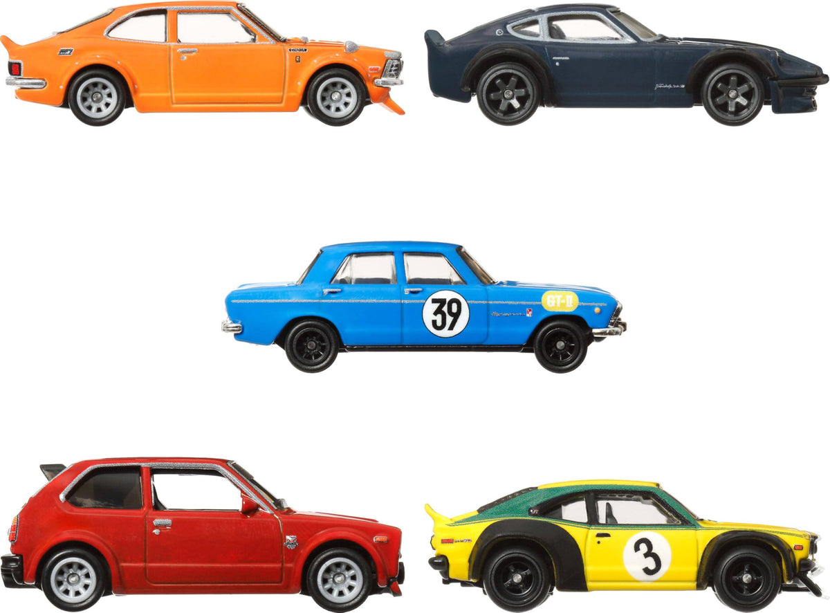 Hot Wheels Premium Car Culture Japan Historics 4 Container Set – 5 Die-Cast 1:64 Cars & Display Container