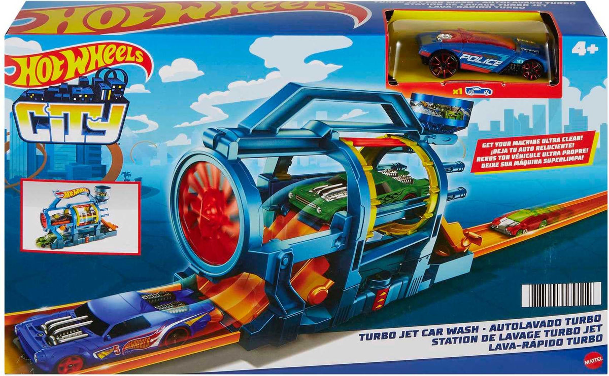 Hot Wheels Turbo Jet Car Wash Playset – Fold-Out Action with Connectable Track