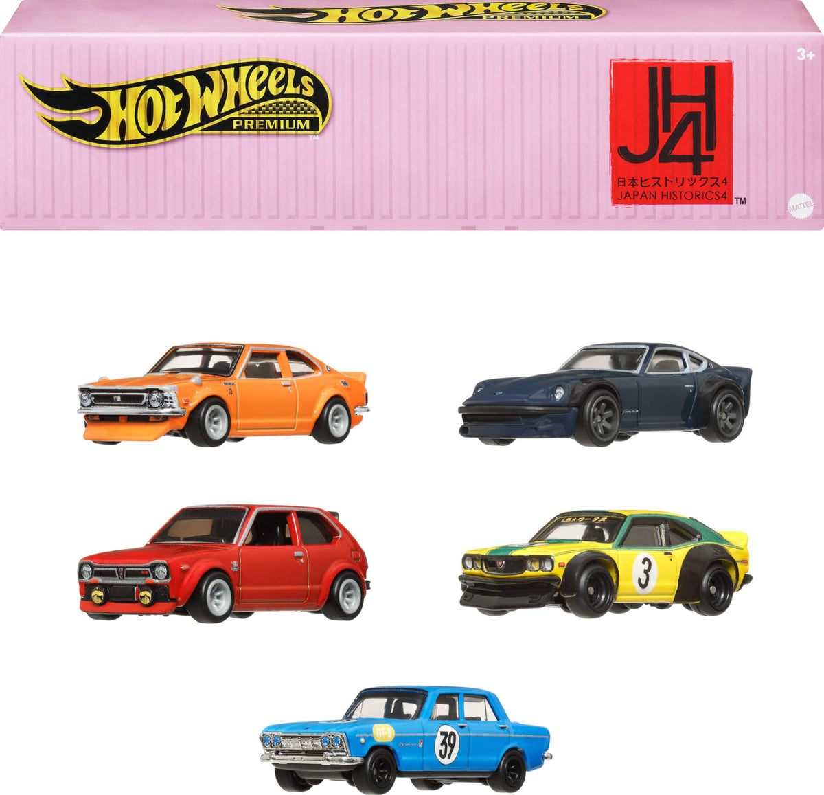 Hot Wheels Premium Car Culture Japan Historics 4 Container Set – 5 Die-Cast 1:64 Cars & Display Container