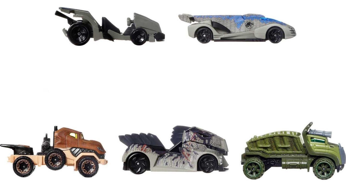 Hot Wheels Jurassic World Dominion 1:64 Character Cars 5-Pack – Beta, Giganotosaurus, T-Rex, Triceratops & Velociraptor