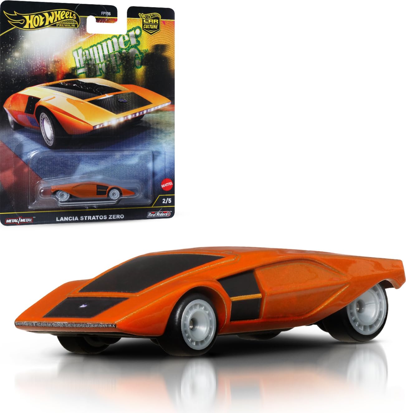 Hot Wheels Premium Car Culture – Lancia Stratos Zero Hammer Drop 1:64 Die-Cast with Real Riders