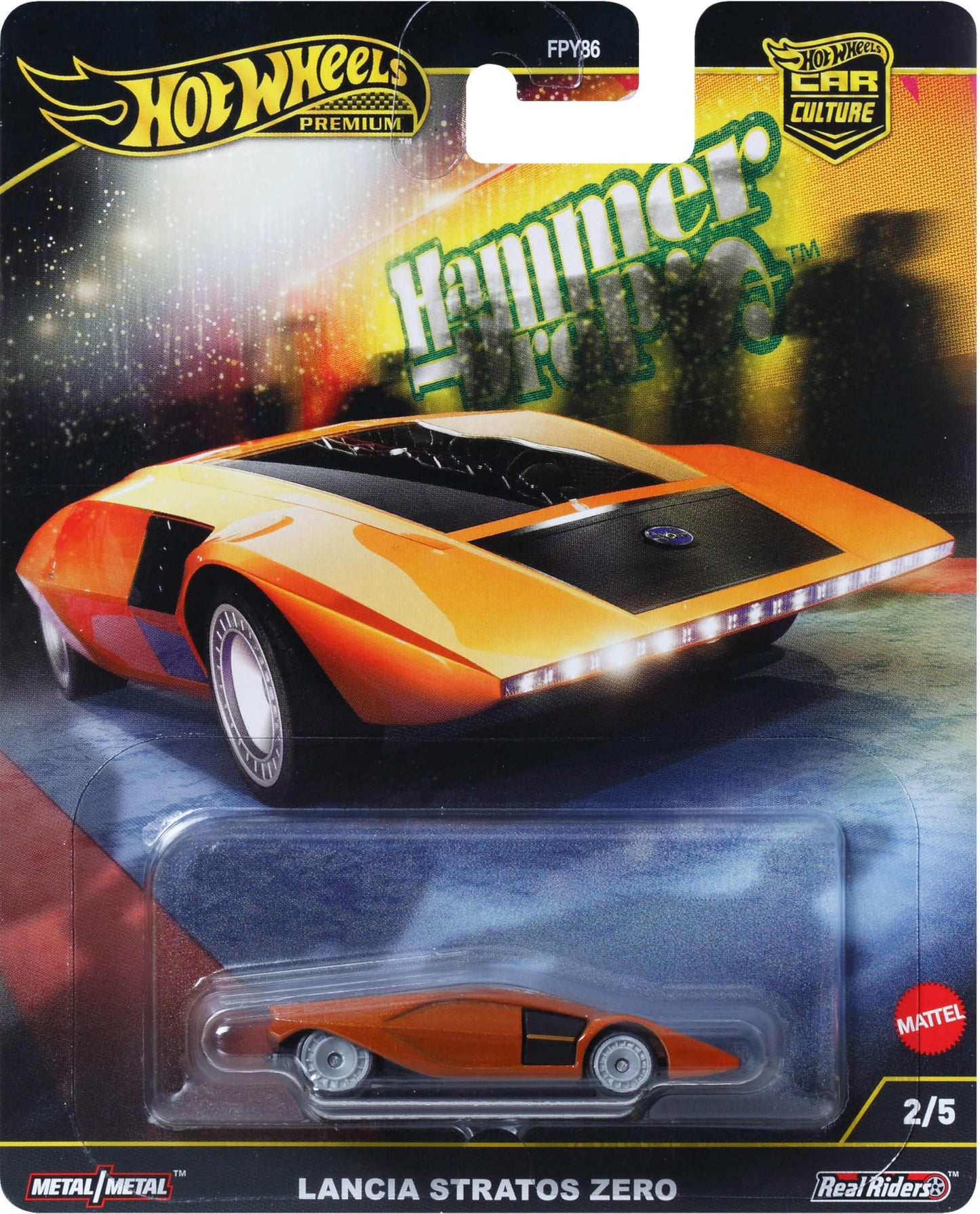 Hot Wheels Premium Car Culture – Lancia Stratos Zero Hammer Drop 1:64 Die-Cast with Real Riders