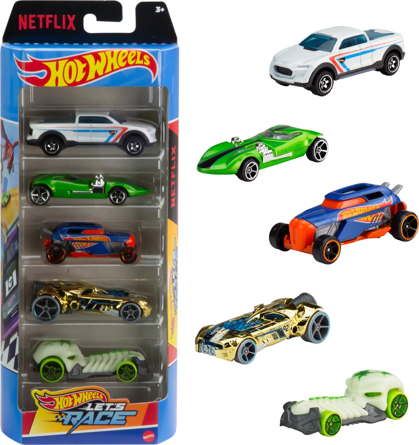 Hot Wheels Let's Race! 5-Pack – 1:64 Die-Cast Cars & Trucks (Netflix Series)