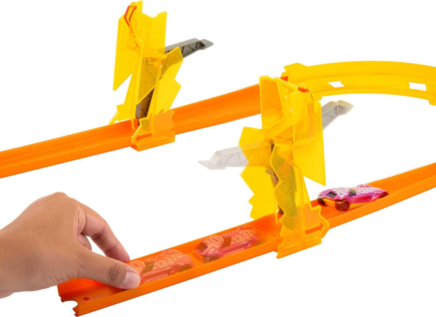 Hot Wheels Lightning Boost Pack: 12-Piece Track Builder Set + 1:64 Car in Modular Storage Container