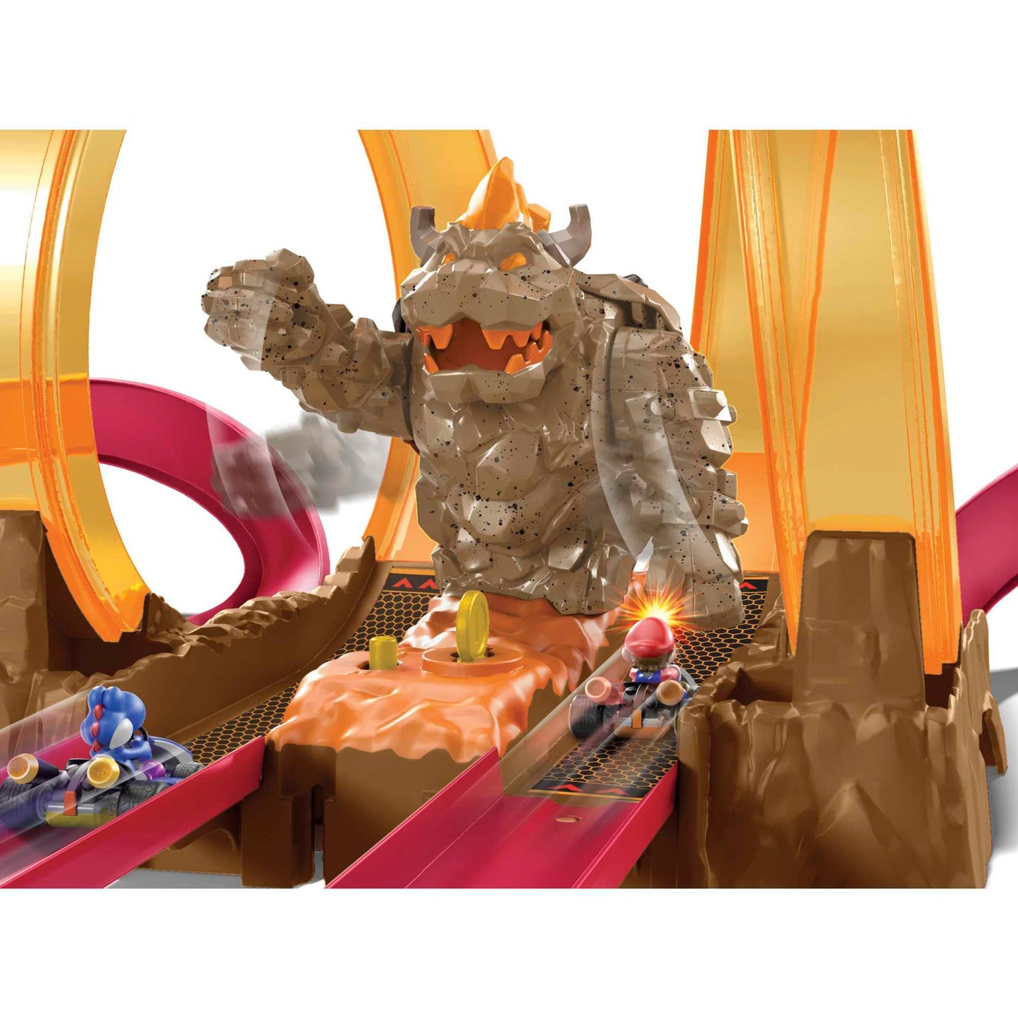 Hot Wheels Mario Kart Bowser's Castle Chaos Modular Track – Side-by-Side Racing & Bowser Figure | Ages 3+