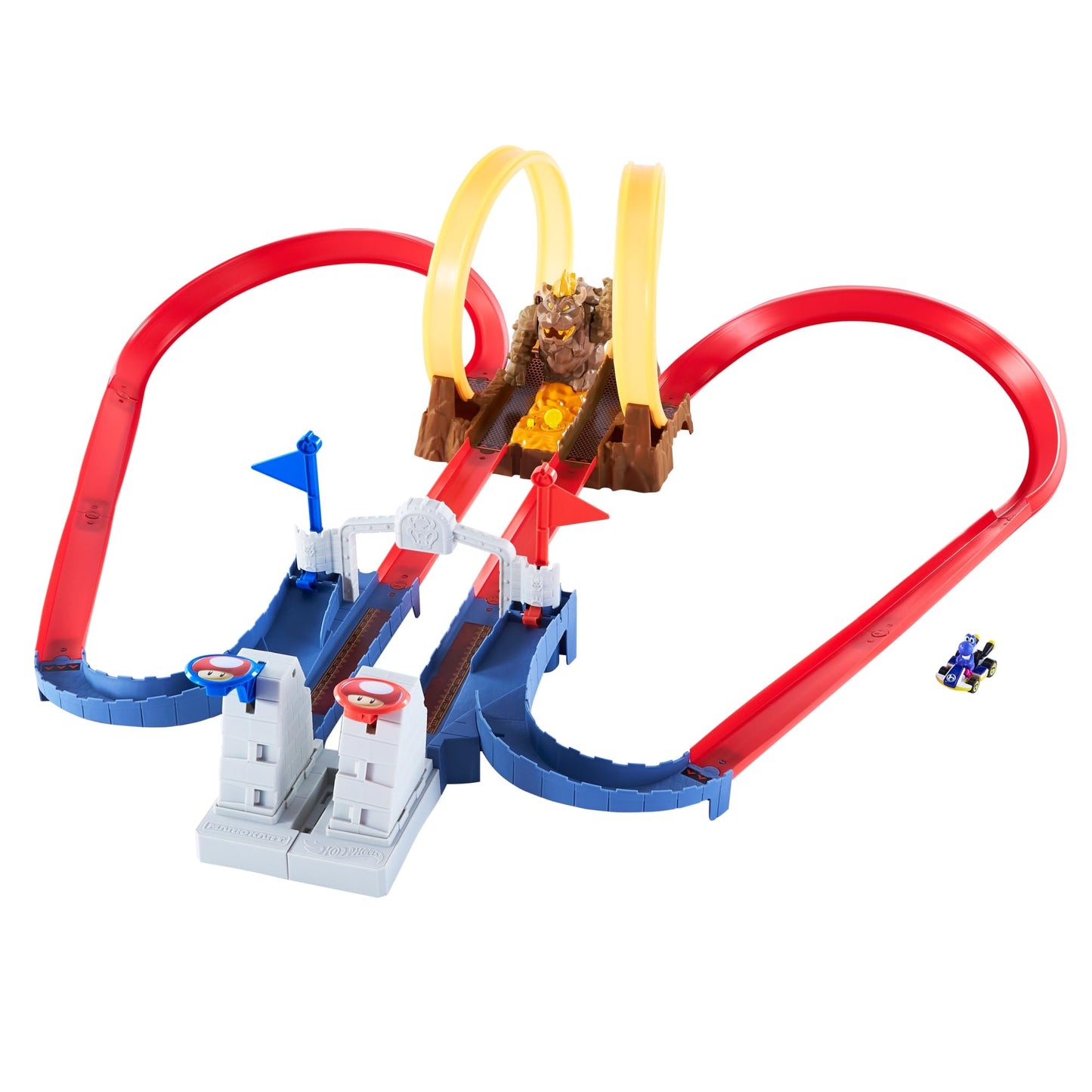 Hot Wheels Mario Kart Bowser's Castle Chaos Modular Track – Side-by-Side Racing & Bowser Figure | Ages 3+