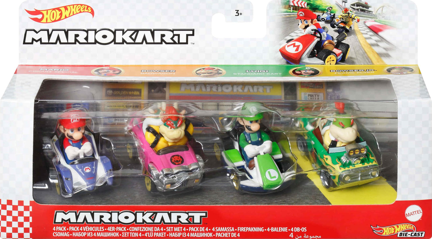 Hot Wheels Mario Kart 4-Pack: Collectible 1:64 Scale Karts with Exclusive Model