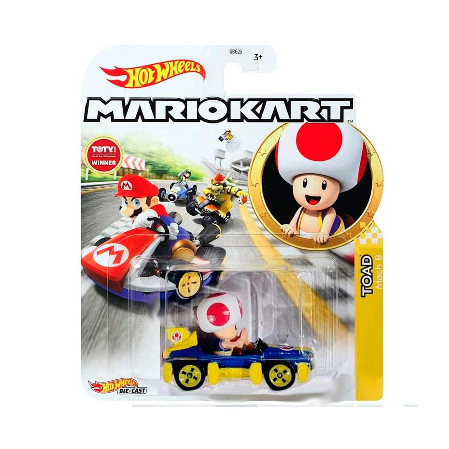Hot Wheels Mario Kart Toad Mach 8 — 1:64 Scale Car for Imaginative Racing