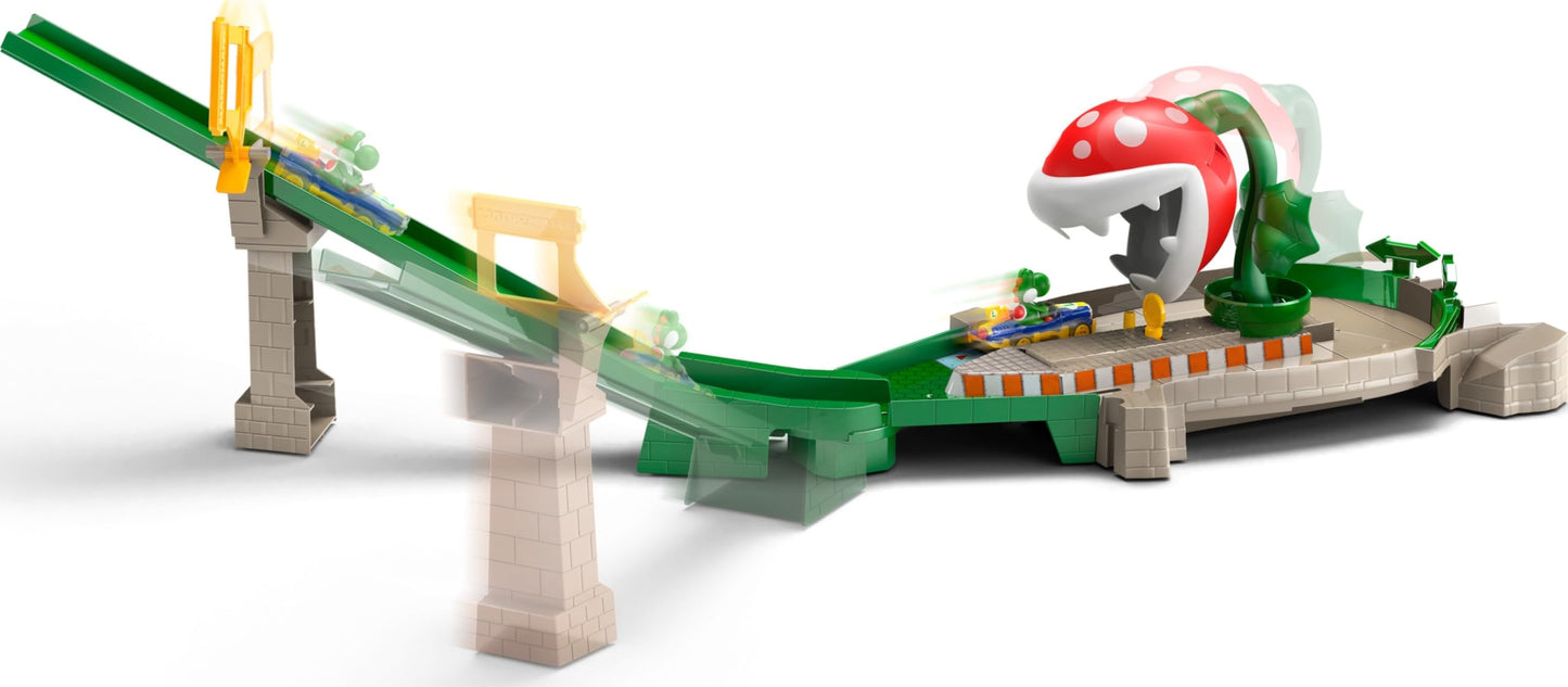 Hot Wheels Mario Kart Track Set & Piranha Plant Slide — First-Appearance Yoshi Kart & Gravity Launcher