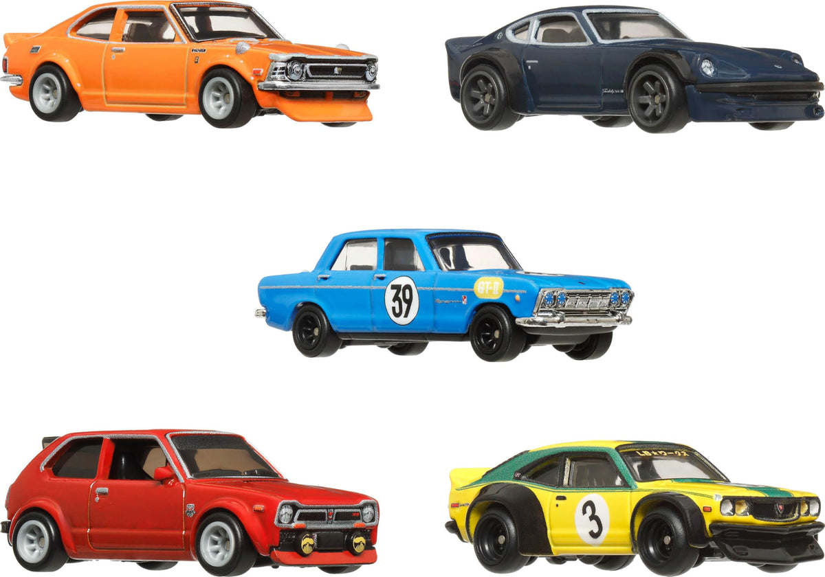 Hot Wheels Premium Car Culture Japan Historics 4 Container Set – 5 Die-Cast 1:64 Cars & Display Container