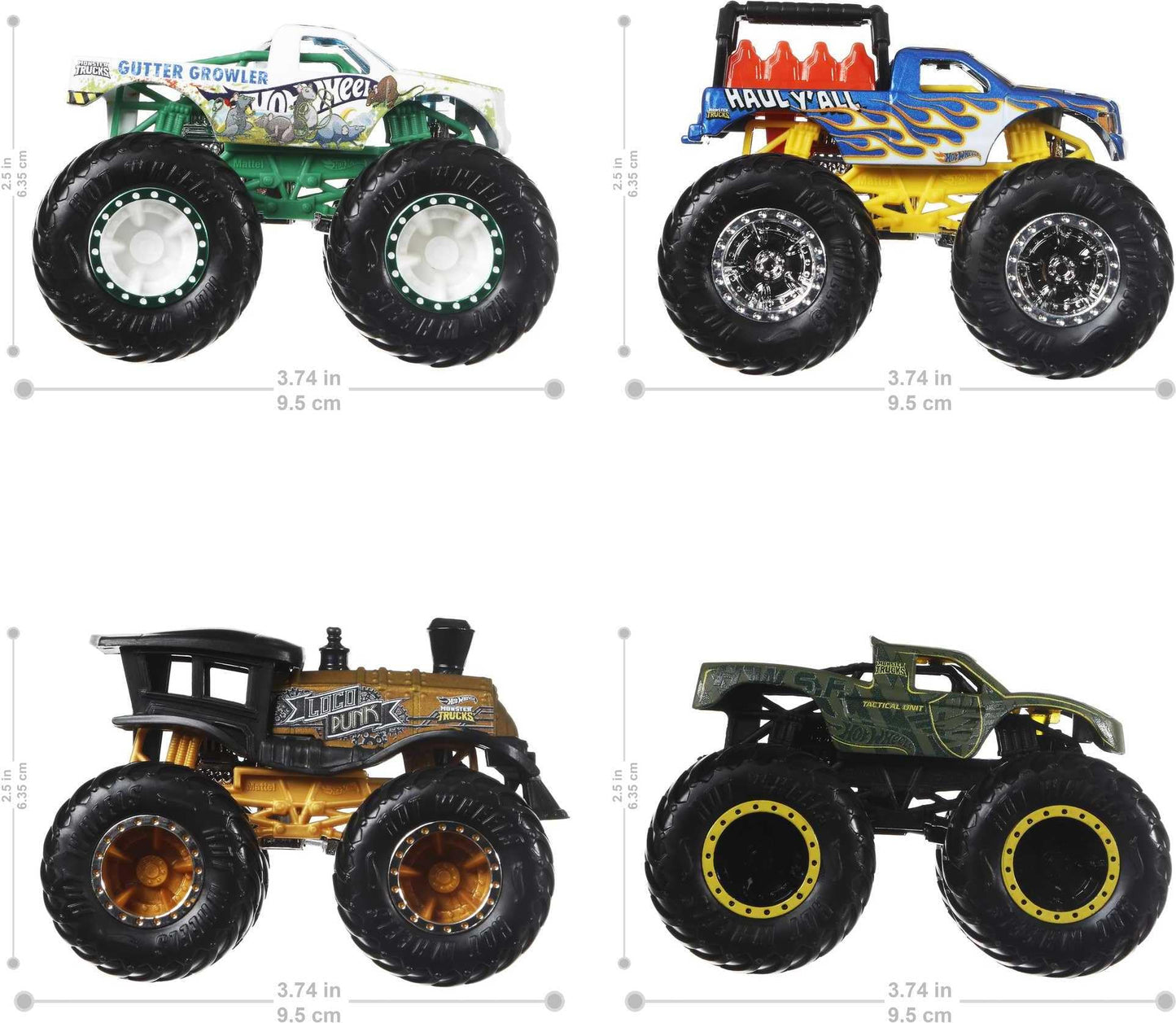 Hot Wheels Monster Trucks 4-Pack – 1:64 Scale Trucks (Styles May Vary)