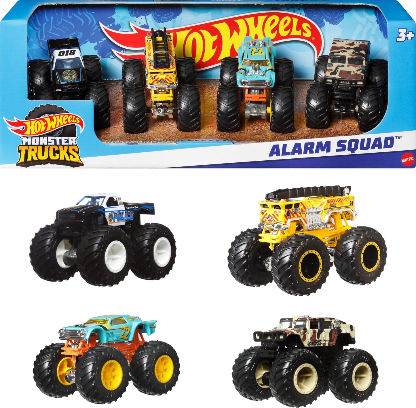 Hot Wheels Monster Trucks 1:64 Scale 4-Pack | Giant Wheels & Exclusive Truck
