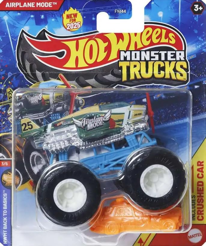 Mattel Hot Wheels Monster Trucks Airplane Mode w/ Crushed Car | Diecast Vehicle – Back to Basics 3/6