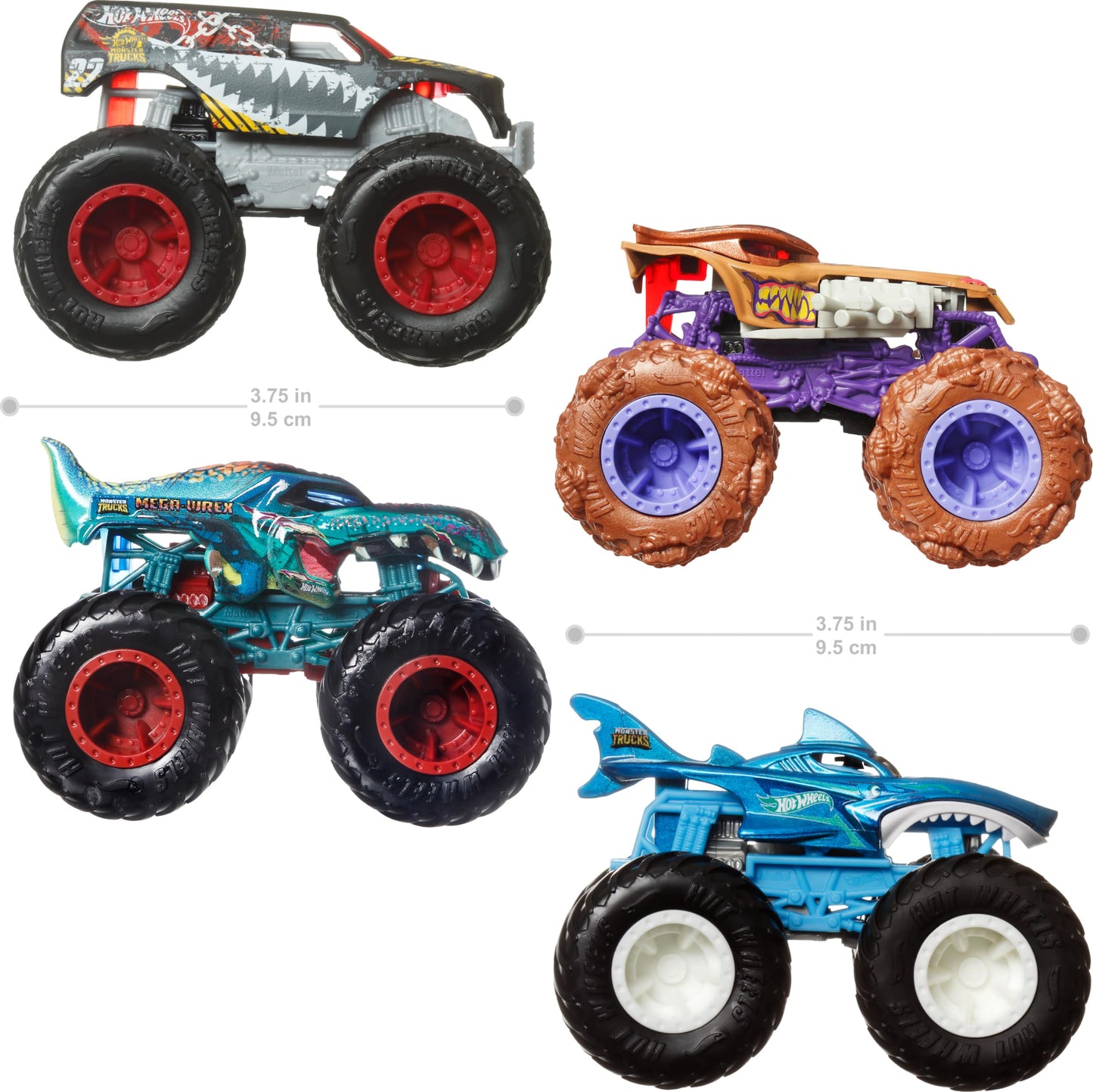 Hot Wheels Monster Trucks 4-Pack – 1:64 Scale with Giant Wheels
