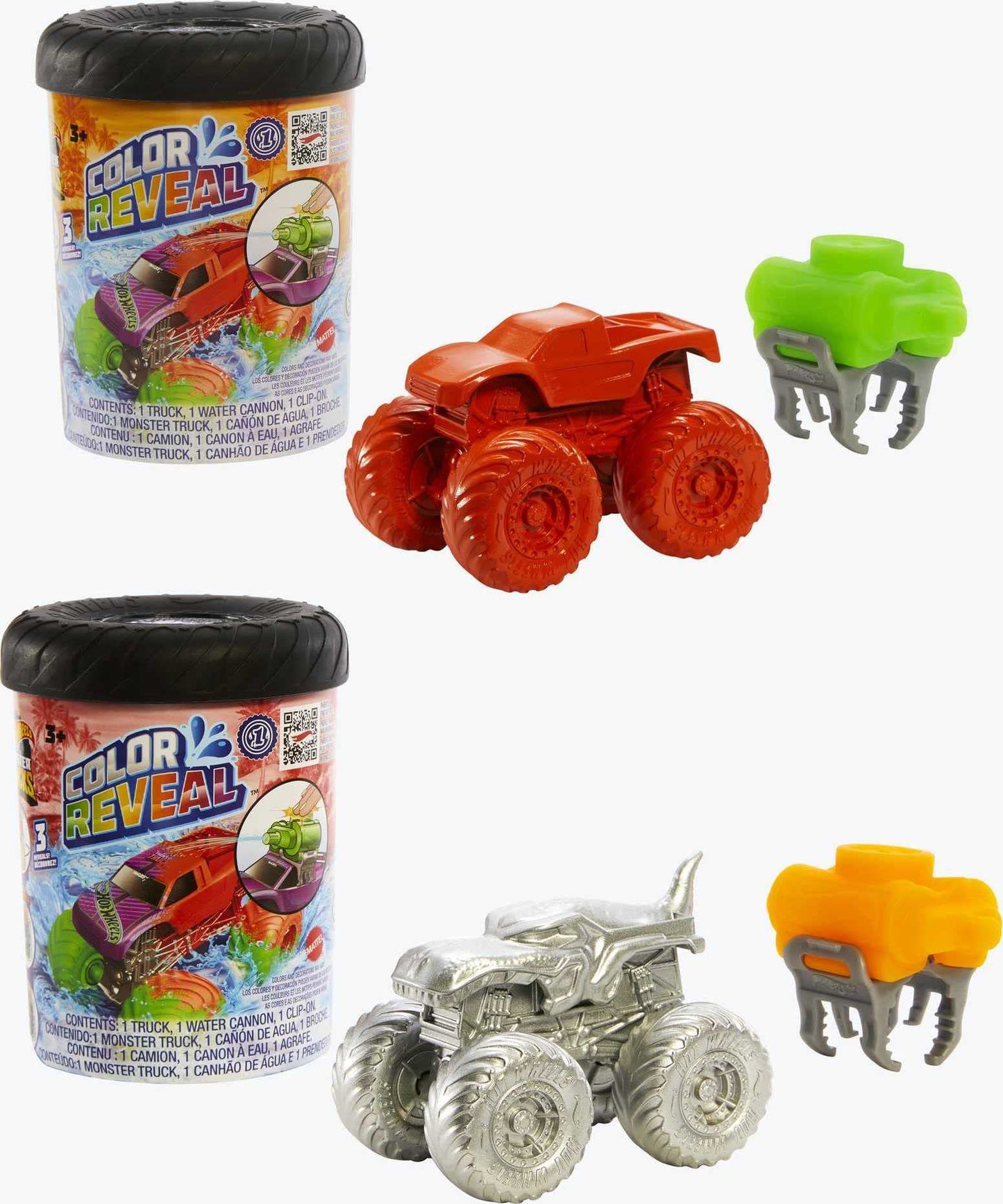 Hot Wheels Monster Trucks Color Reveal 2-Pack with Clip-On Water Tank — Mega Wrex & Race Ace