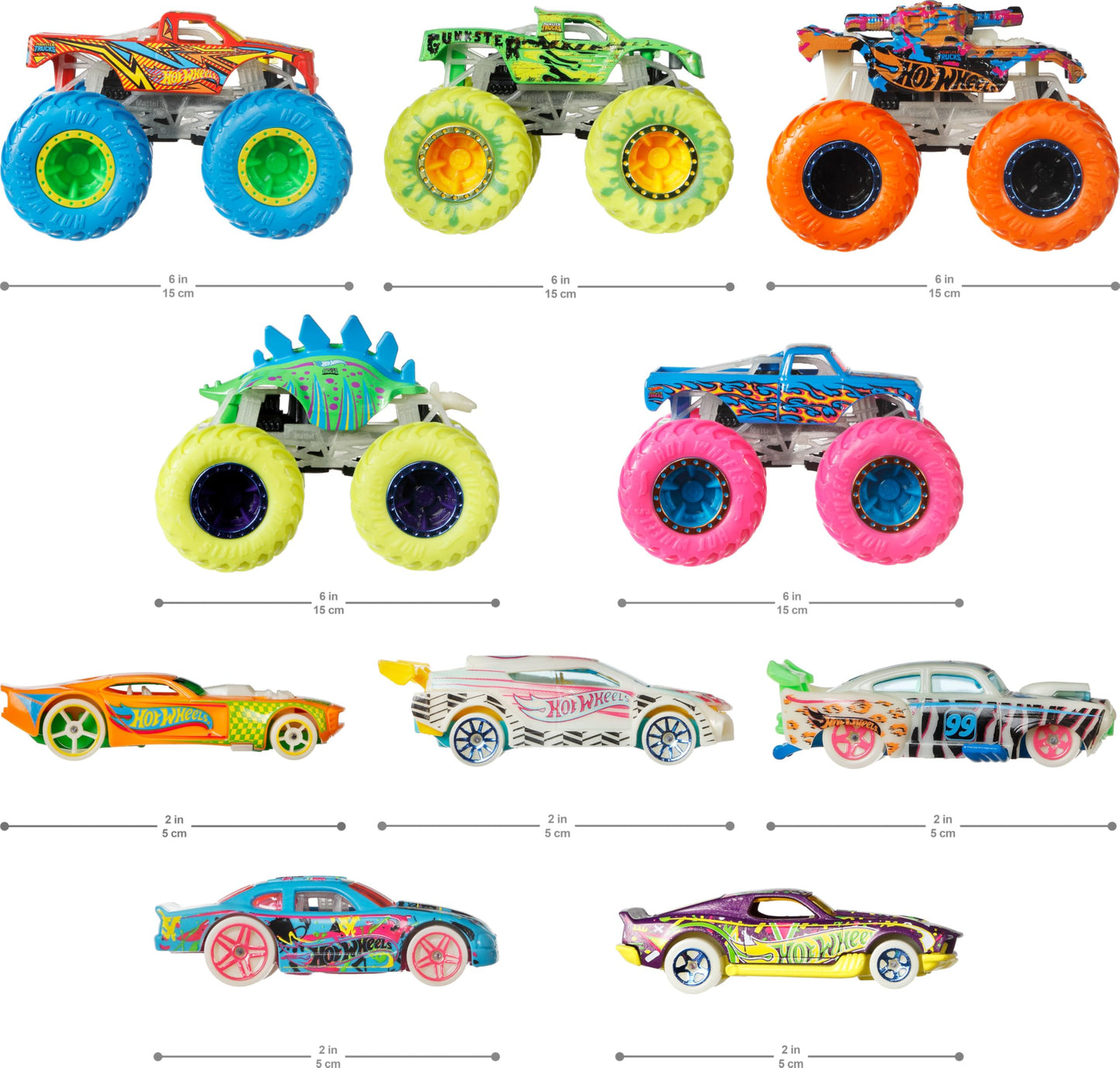 Hot Wheels Glow-in-the-Dark Monster Trucks 10-Pack – 1:64 Scale