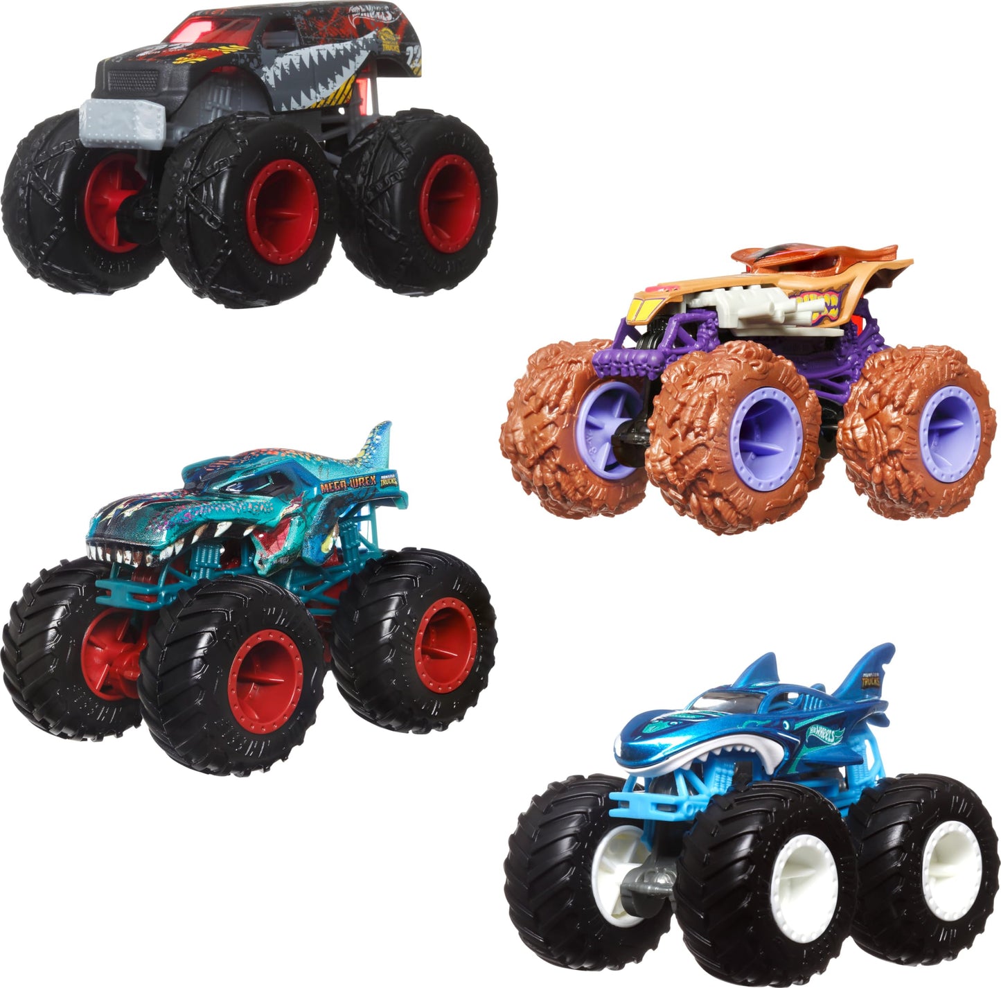 Hot Wheels Monster Trucks 4-Pack – 1:64 Scale with Giant Wheels