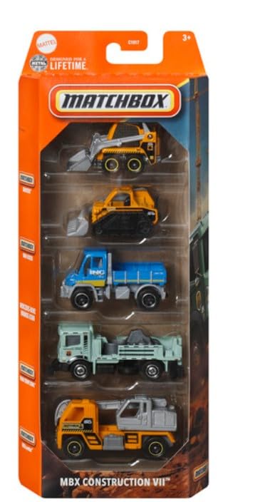 Matchbox MBX Construction VII 5 Pack | 1:64 Diecast Construction Vehicles | Hot Wheels Monster Trucks