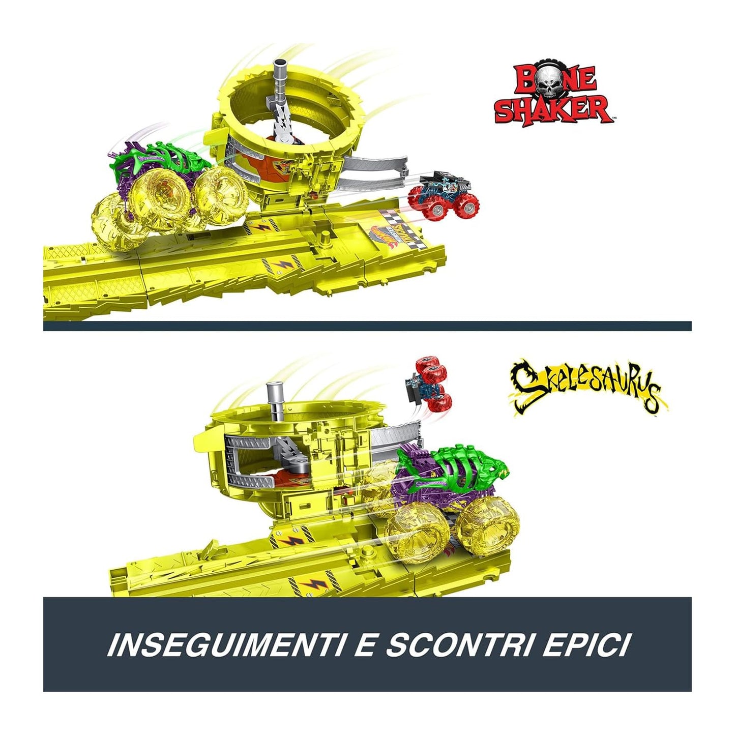 Hot Wheels Monster Trucks Track Set: Oversized Skelesaurus & Bone Shaker