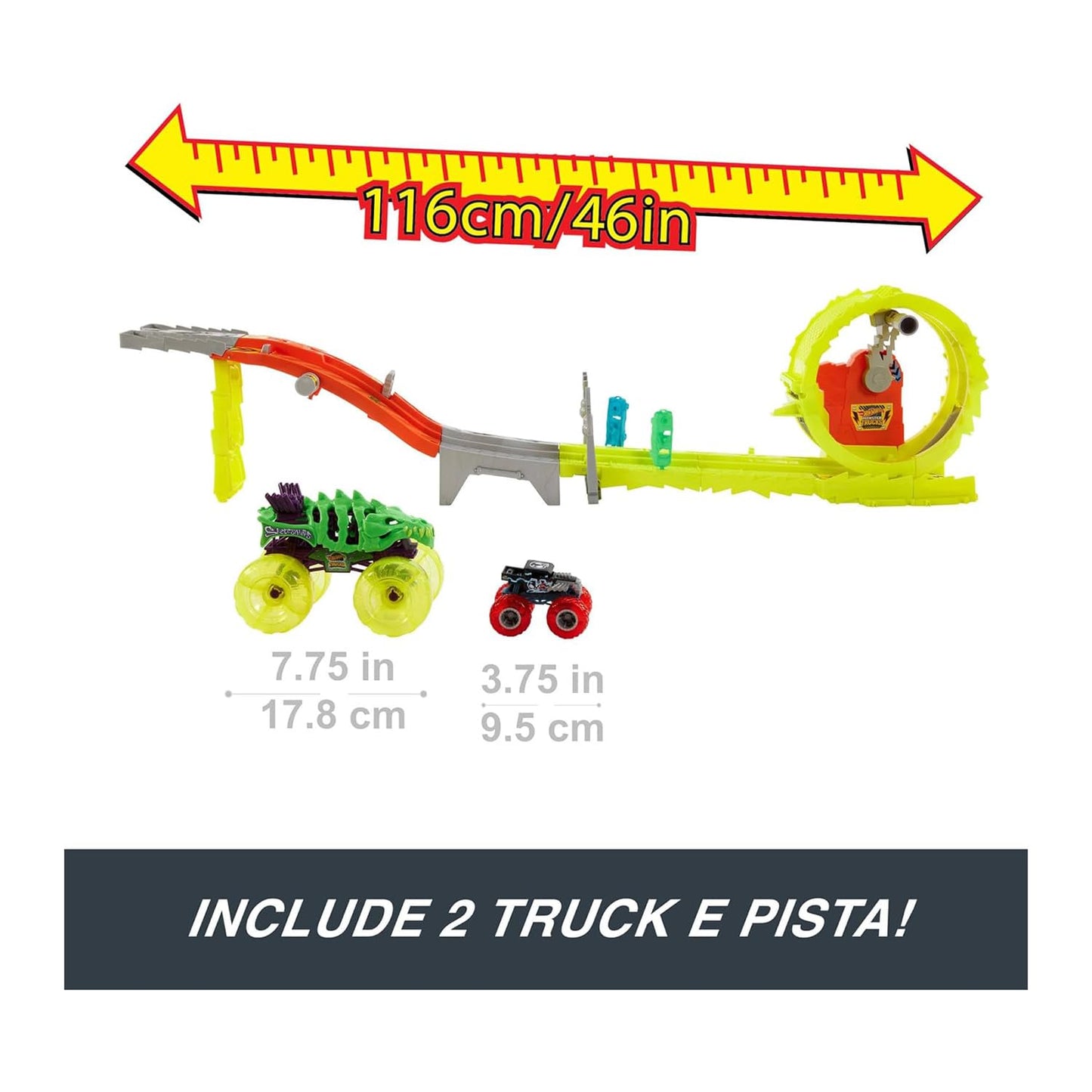 Hot Wheels Monster Trucks Track Set: Oversized Skelesaurus & Bone Shaker
