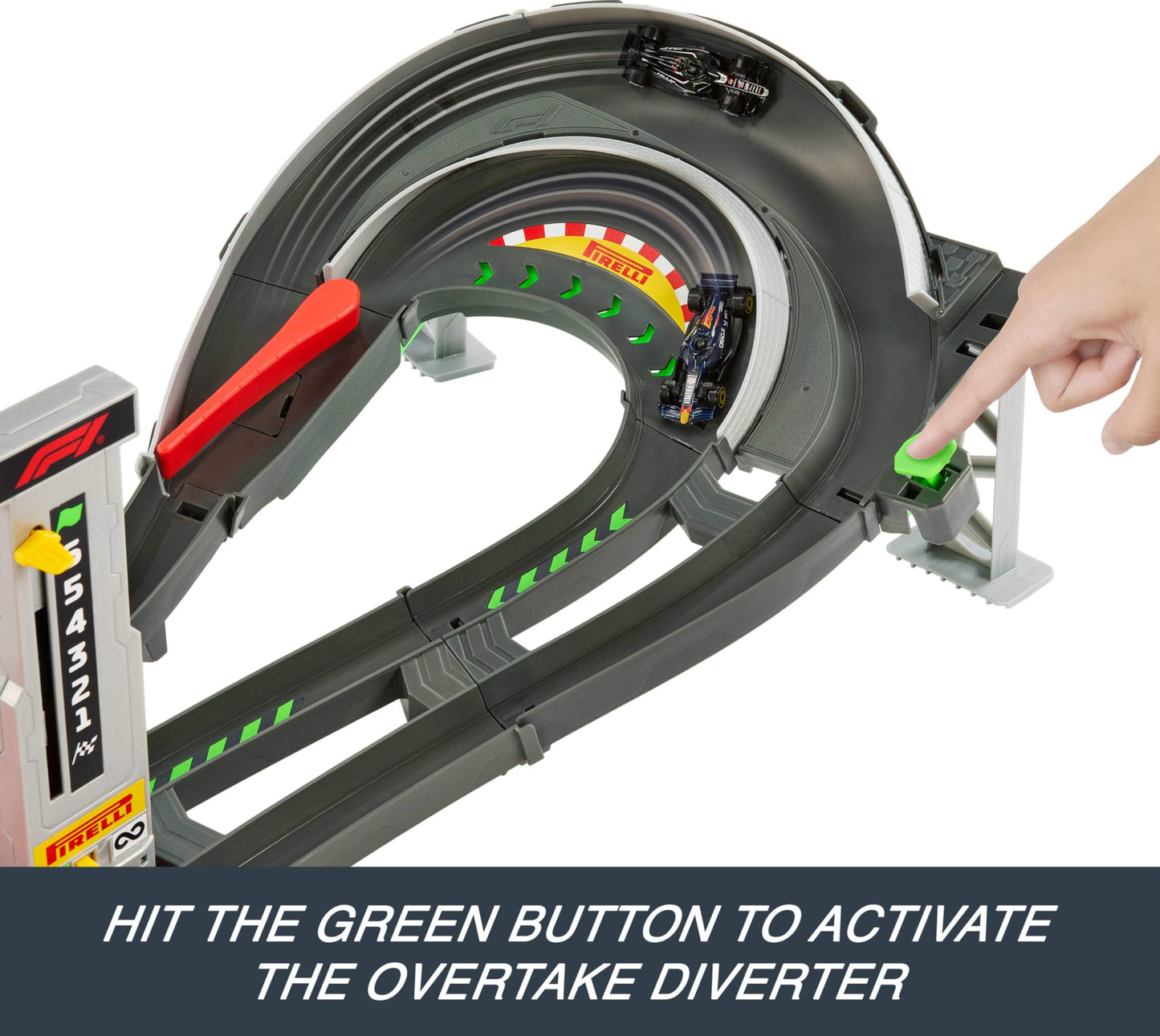 Hot Wheels Formula 1 Grand Prix Circuit Track Set – 3 Die-Cast Cars, Dual Racing Modes & Motorized Booster