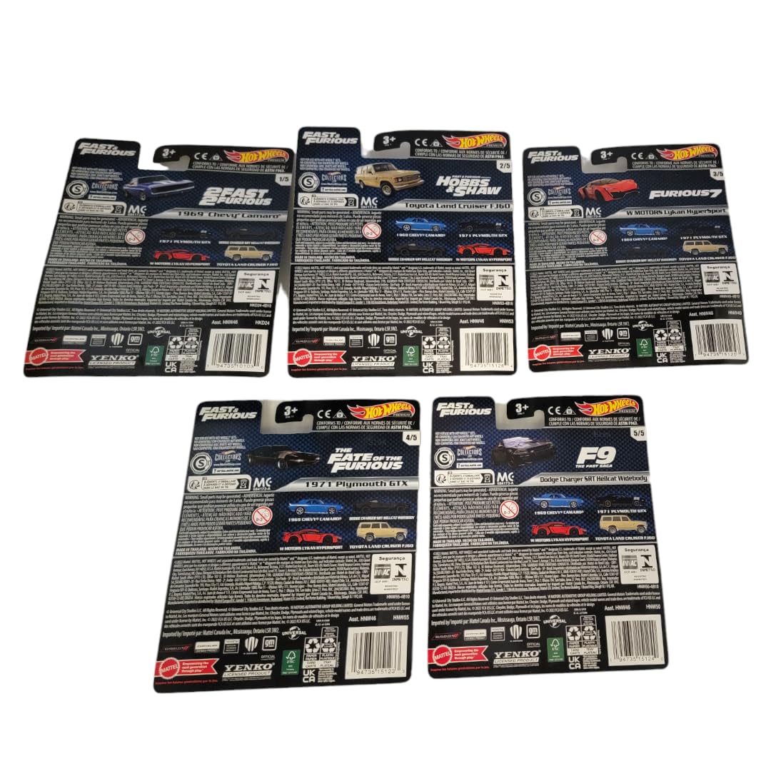 Hot Wheels 2023 Fast & Furious Premium Die-Cast Car Set – 5 Cars, 1:64 Scale | HNW46-956B