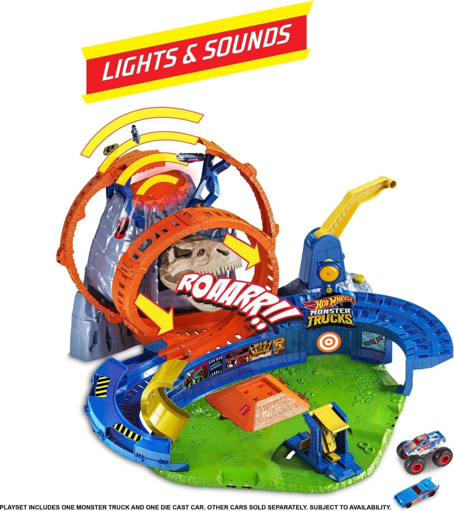 Hot Wheels Monster Trucks T-Rex Volcano Arena Playset with 1:64 Vehicles