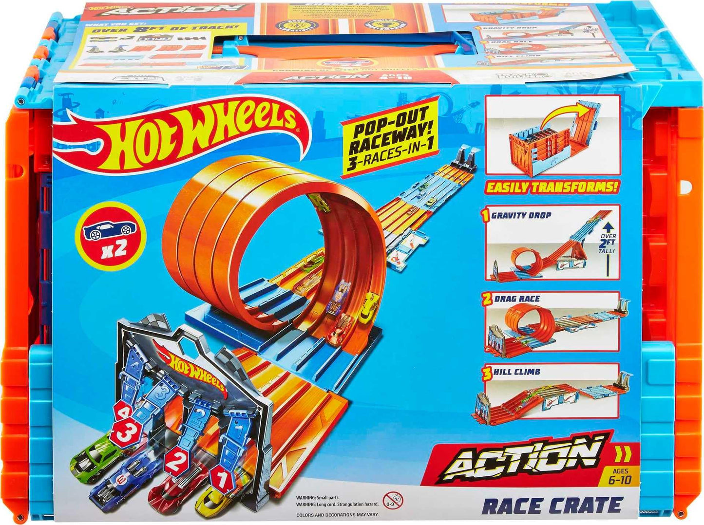 Hot Wheels Race Crate Track Set — Transforms into 3 Builds, Includes 2 Cars, Portable Storage, 1:64 Scale (Amazon Exclusive)