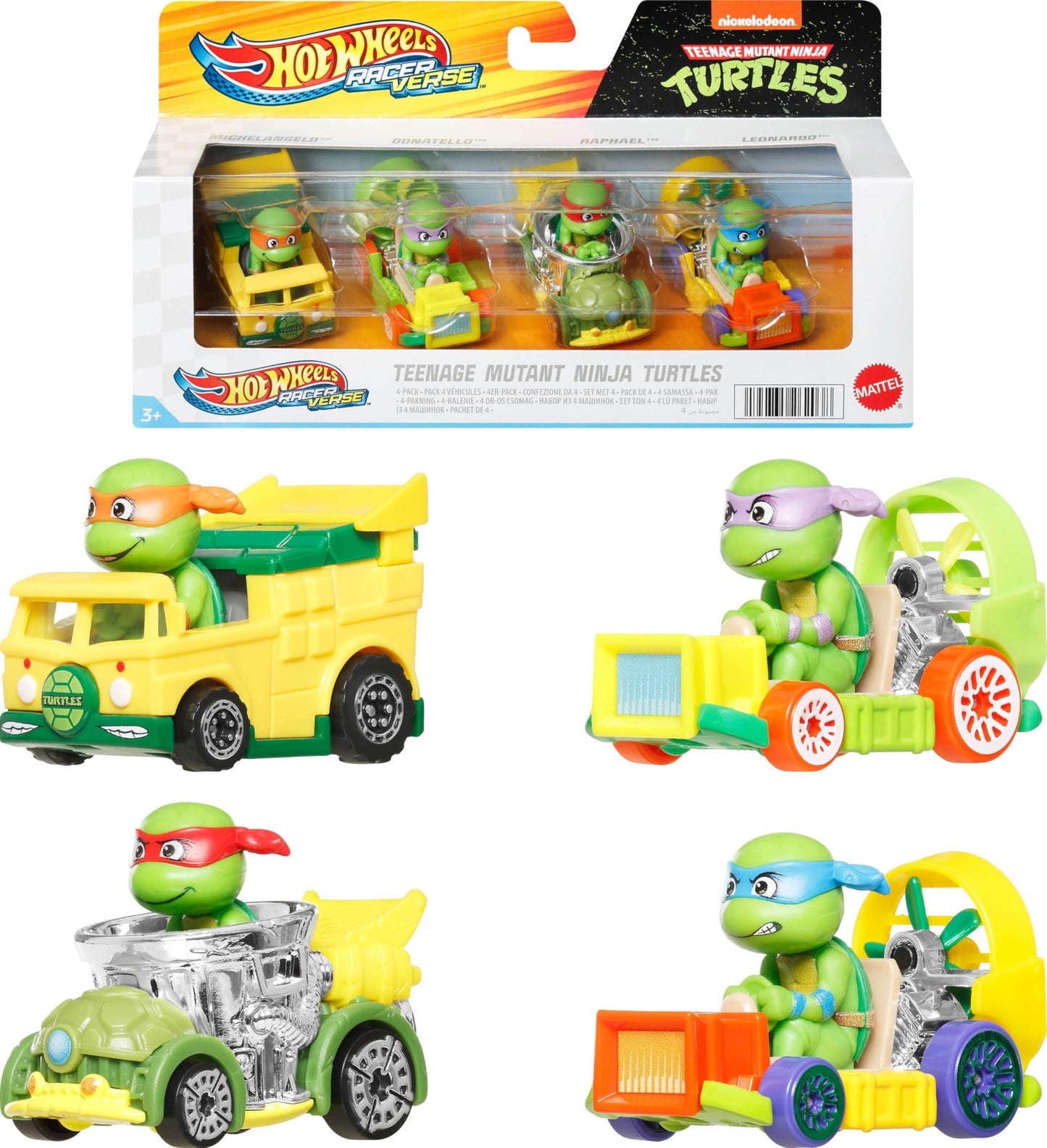 Hot Wheels RacerVerse 4-Pack: 1:64 Die-Cast Cars with Pop Culture Drivers