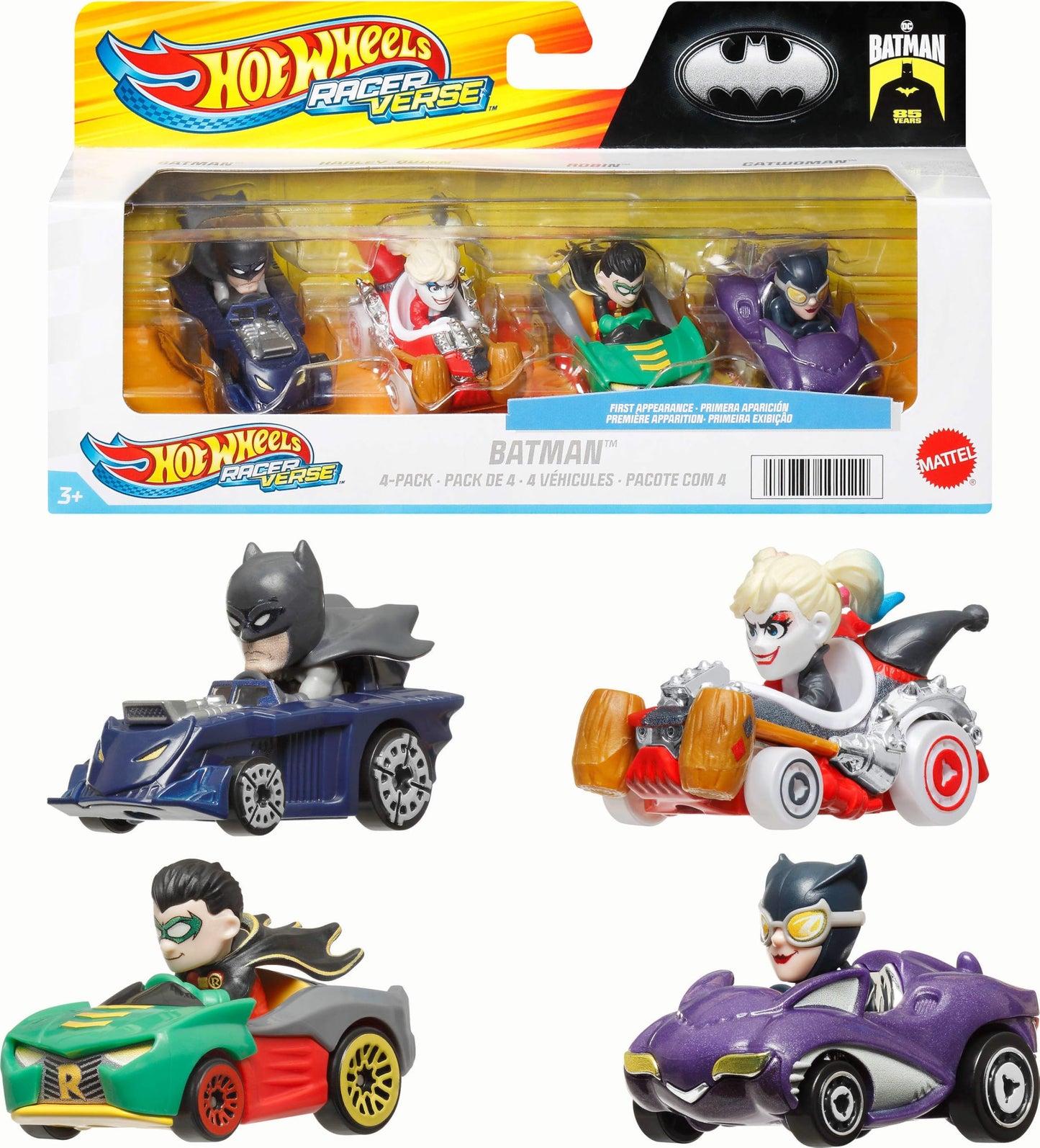 Hot Wheels RacerVerse 4-Pack – 1:64 Die-Cast Cars with Pop Culture Drivers