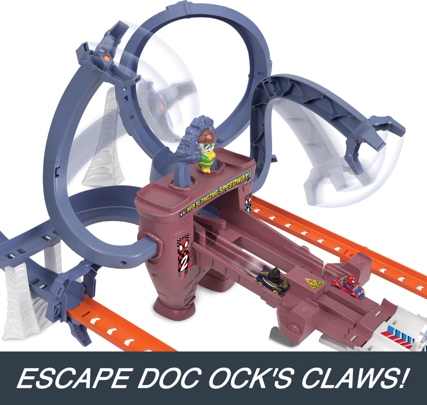Hot Wheels RacerVerse Spider-Man’s Web-Slinging Speedway — 2 Die-Cast Cars