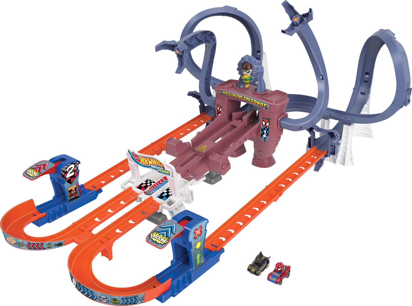 Hot Wheels RacerVerse Spider-Man’s Web-Slinging Speedway — 2 Die-Cast Cars