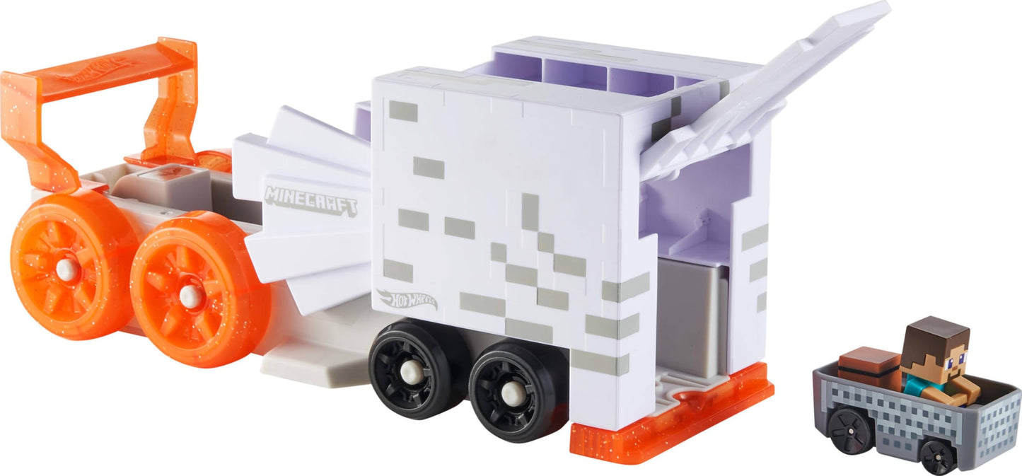 Hot Wheels RacerVerse Minecraft Ghast Launcher with Die-Cast Steve Vehicle