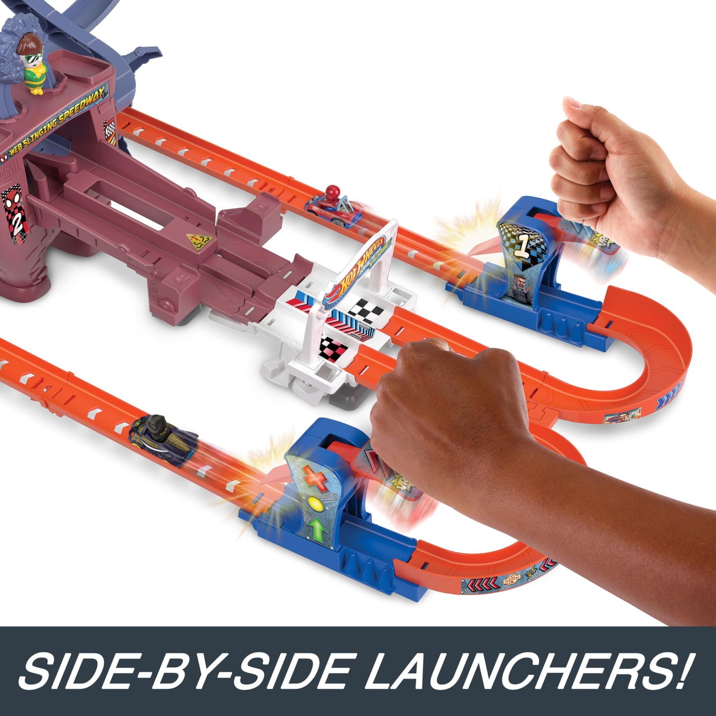 Hot Wheels RacerVerse Spider-Man’s Web-Slinging Speedway — 2 Die-Cast Cars