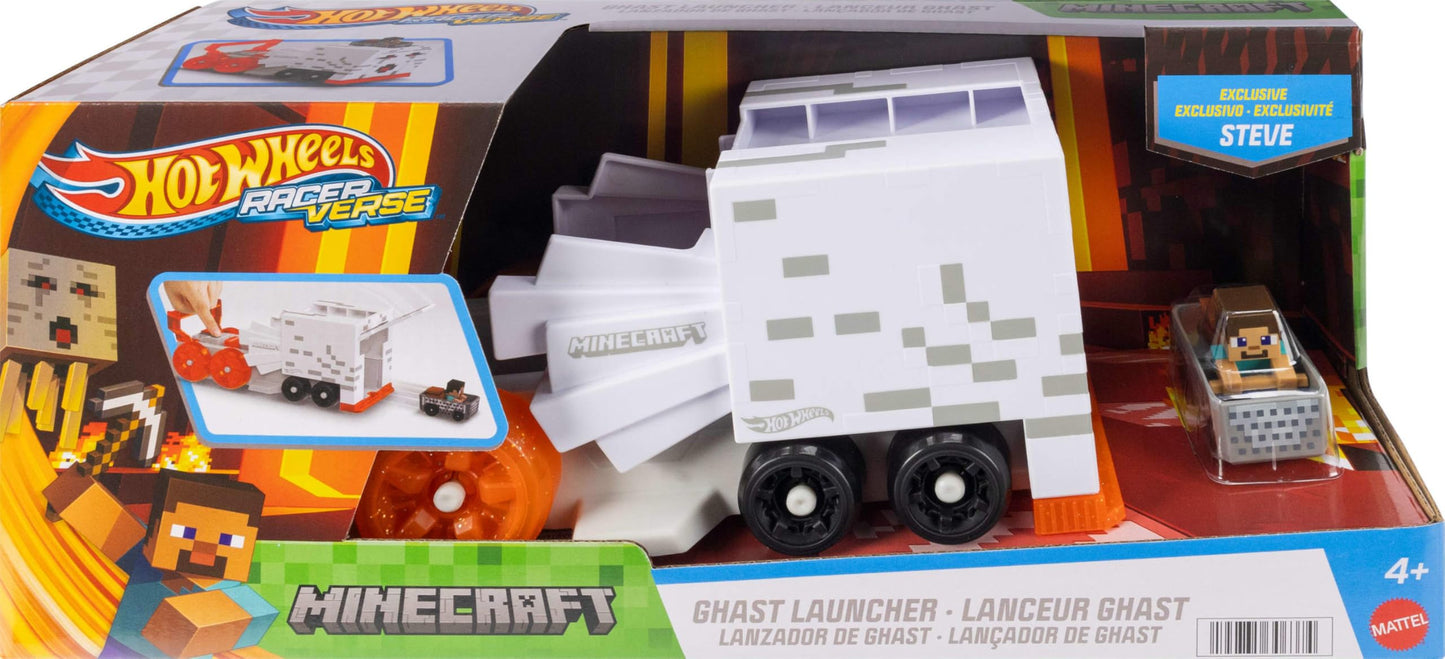 Hot Wheels RacerVerse Minecraft Ghast Launcher with Die-Cast Steve Vehicle