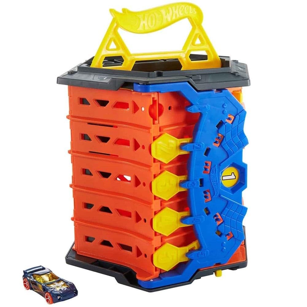 Hot Wheels Roll Out Raceway — 5-Lane Track Set with Built-In Storage | Portable Toy Race Track