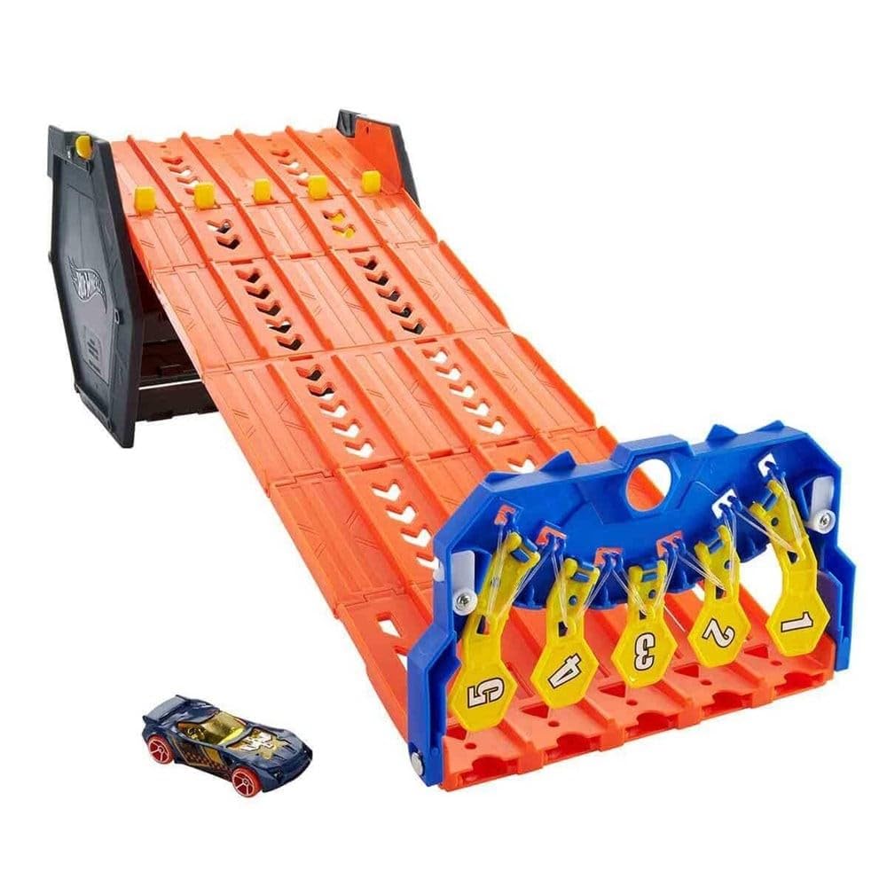 Hot Wheels Roll Out Raceway — 5-Lane Track Set with Built-In Storage | Portable Toy Race Track
