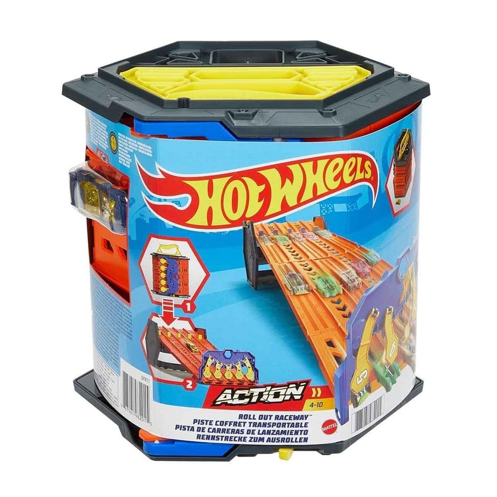 Hot Wheels Roll Out Raceway — 5-Lane Track Set with Built-In Storage | Portable Toy Race Track