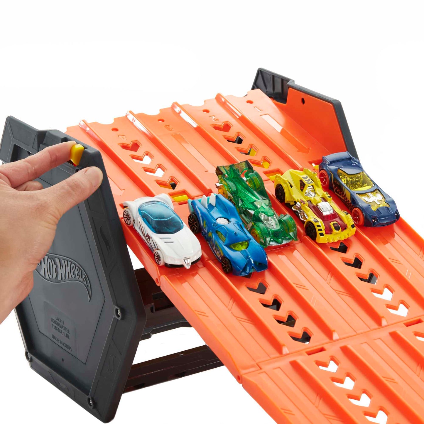 Hot Wheels Roll Out Raceway Track Set – 5-Lane, Storage Bucket, Includes Car | Ages 4–10 | HGK41