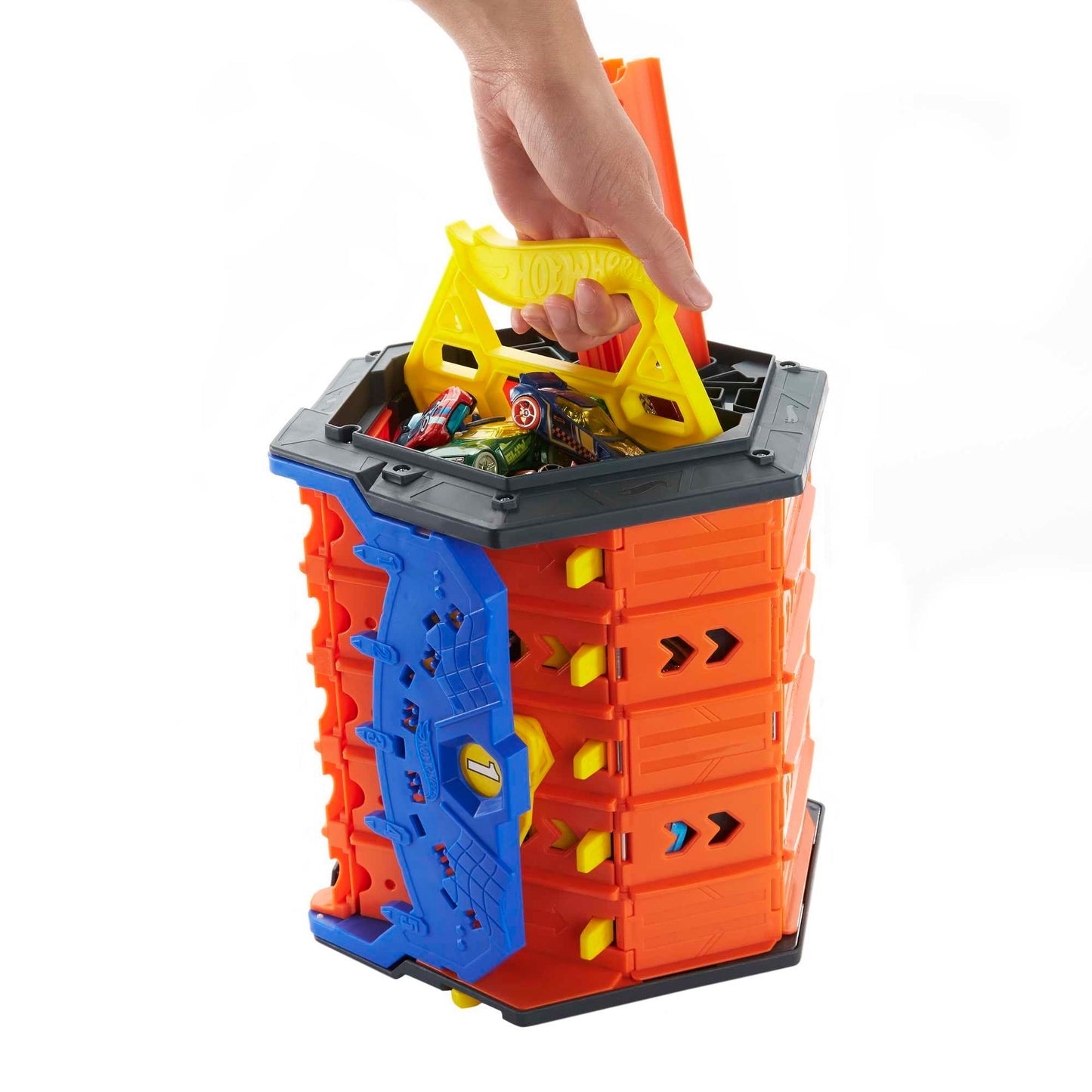 Hot Wheels Roll Out Raceway Track Set – 5-Lane, Storage Bucket, Includes Car | Ages 4–10 | HGK41