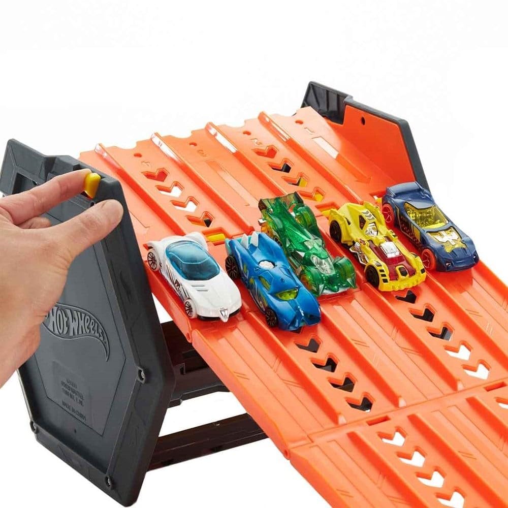 Hot Wheels Roll Out Raceway — 5-Lane Track Set with Built-In Storage | Portable Toy Race Track