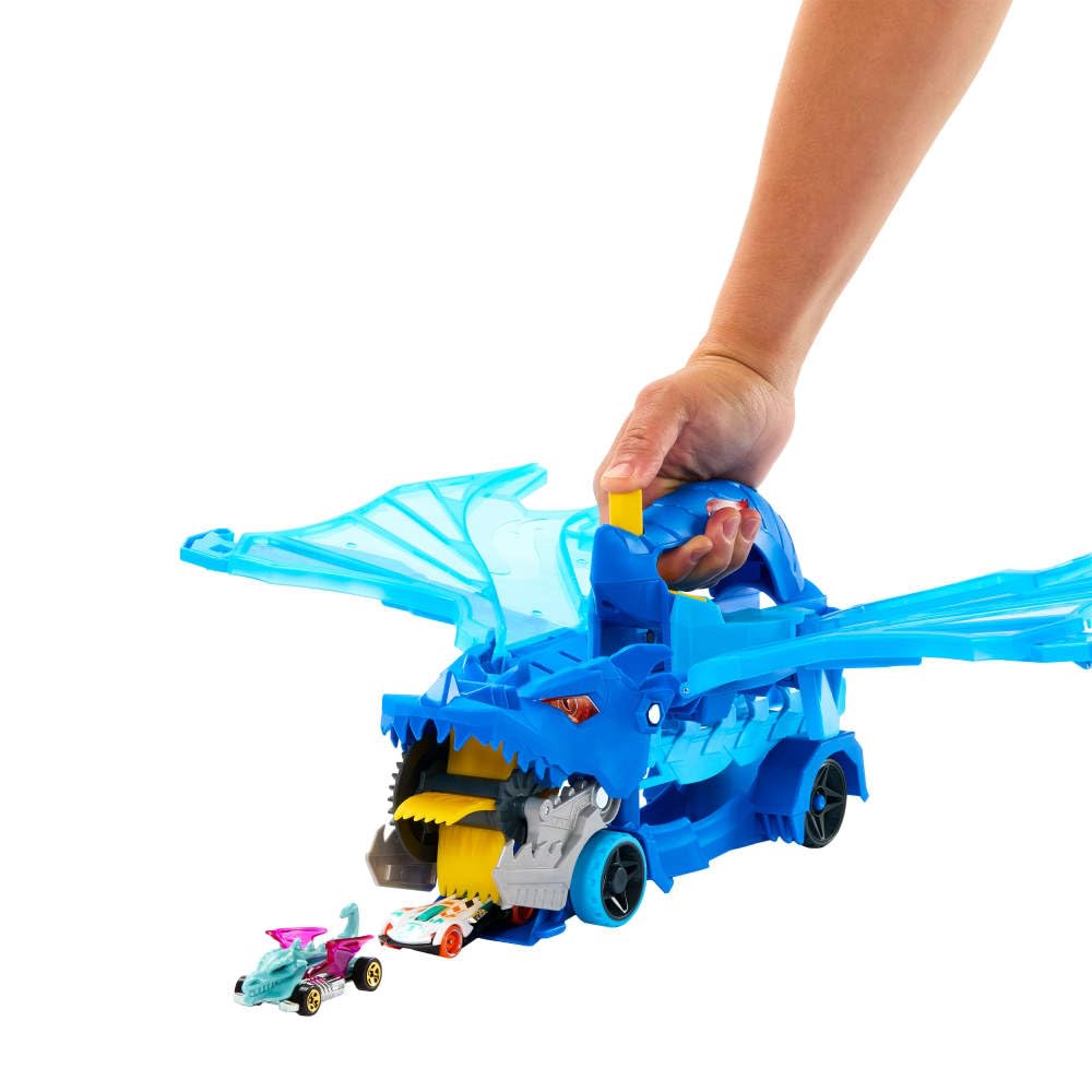 Hot Wheels Ultimate Dual Dragon Transporter Track Set – 2 Die-Cast Cars & 20+ Vehicle Storage