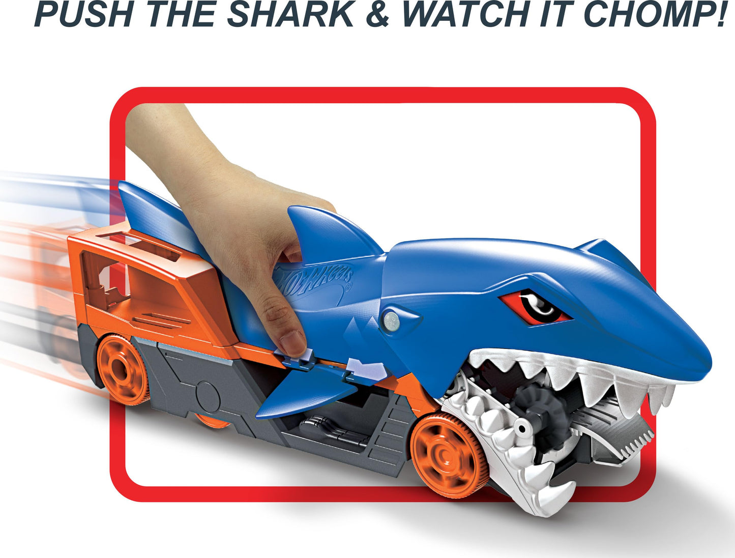 Hot Wheels Shark Chomp Transport Playset — 1:64 Scale Hauler with Belly Storage and Back Ramp