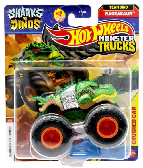 Hot Wheels Monster Trucks Sharks vs Dinos 1:64 Scale – 2025 Edition (5/8 Team Dino Rageasaur)