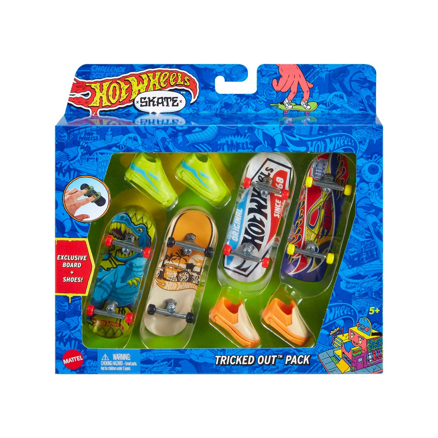 Hot Wheels Skate 4 Fingerboards + 2 Removable Shoes — Exclusive Tony Hawk Set