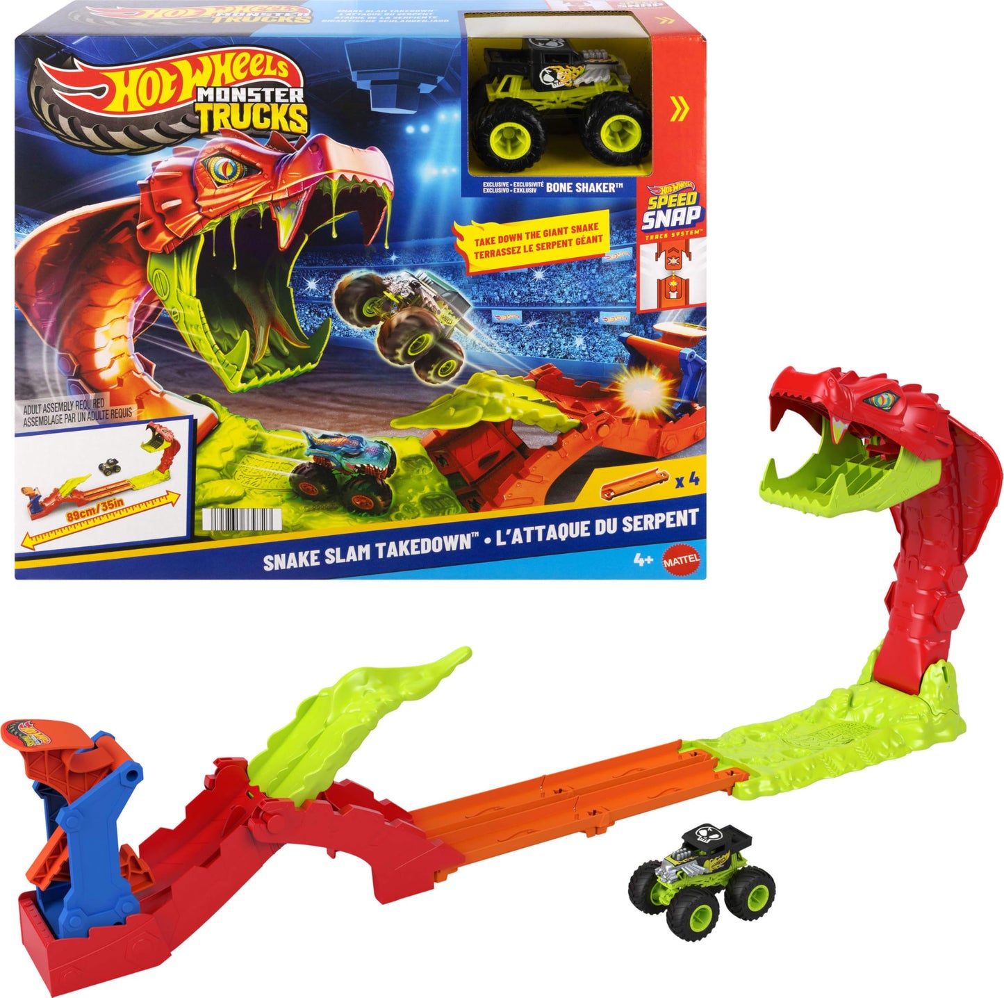 Hot Wheels Snake Slam Takedown Playset with Bone Shaker – 1:64 Vehicle Included